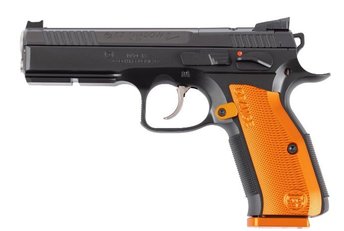 CZ-USA 91248 Shadow 9mm Pistol 17+1 Fiber Optic Sights Black/Orange Grips - CZ-USA - 9mm