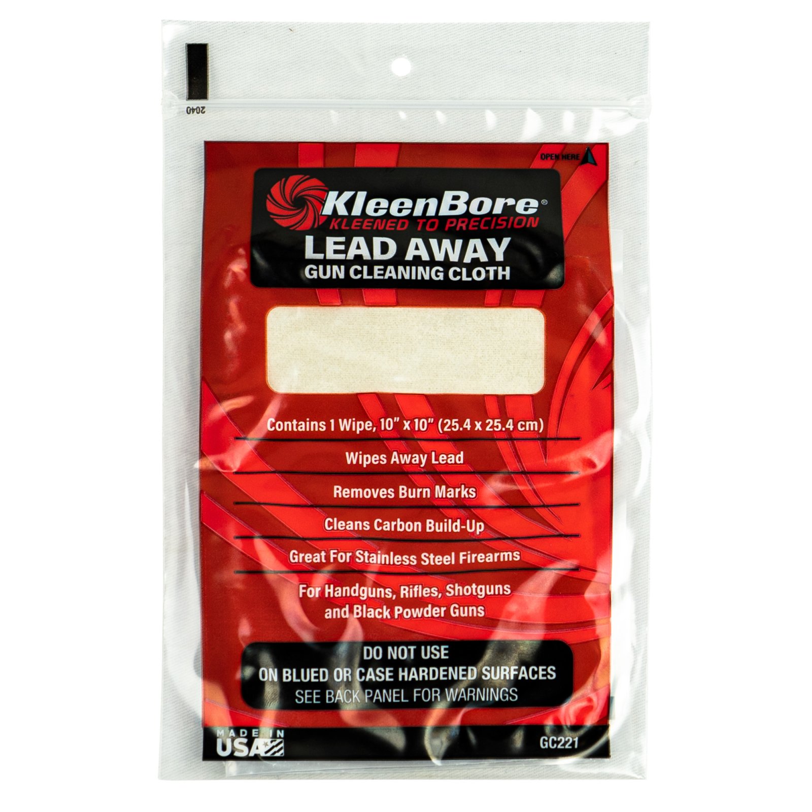 KleenBore Lead Away Cloth 10 Pack - Removes Burn Marks, Lead, Carbon Build Up - Stainless Firearms - 110 Sq Inches