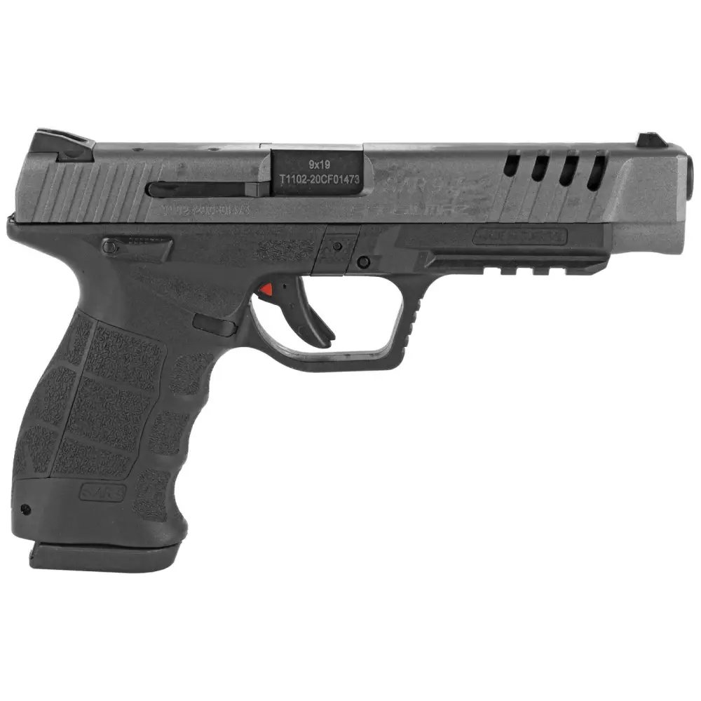 Sar USA SAR9SPTPT SAR9 Sport Platinum 9mm Luger 5.20" 17+1 Platinum Cerakoted Ported Steel Slide Black Polymer Frame Forged Steel Barrel - AmChar - 9MM