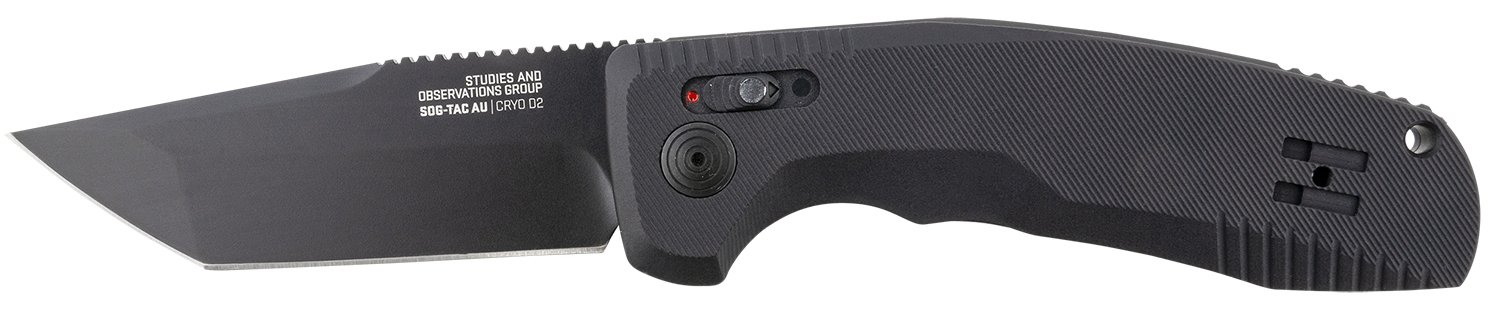 SOG 15-38-03-57 Tac BL/PL 3.5" Tanto D2 Black Scales Auto Knife