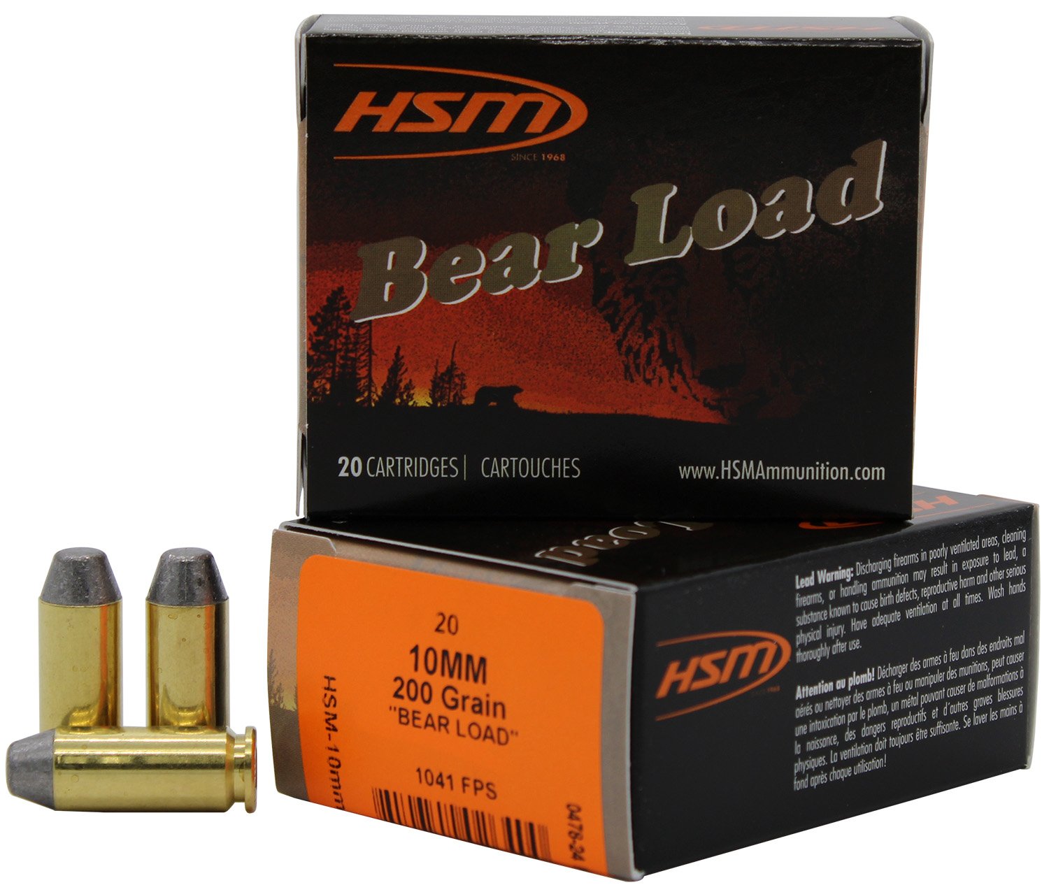 HSM Bear Load Ammunition 10mm Auto Round Nose Flat Point 200 gr. 20 rd.
