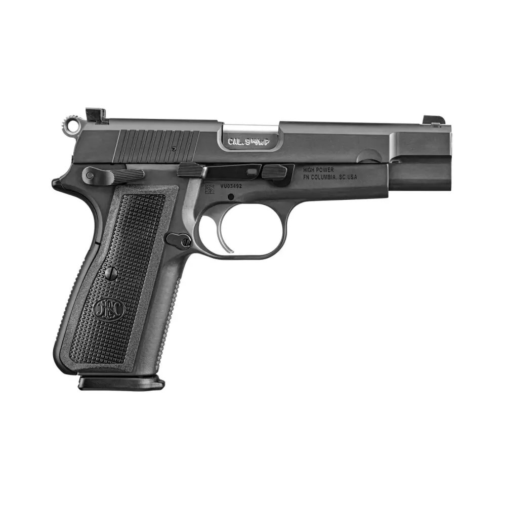 FN High Power 9mm Luger 17+1 4.70" Black Target Crown Steel Barre, Black PVD Serrated Slide, Matte Black Steel Frame w/Beavertail, Black Polymer Grips
