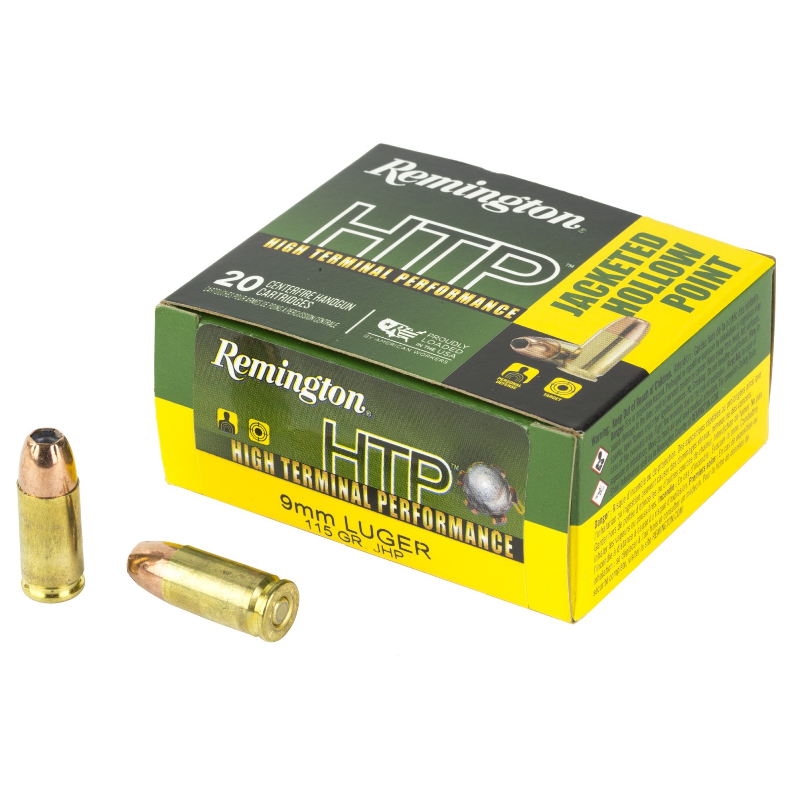 Remington HTP 9mm Luger 115 Grain JHP Ammo - High Terminal Performance, 20 Rounds, 1145 fps - Remington Arms Company, LLC