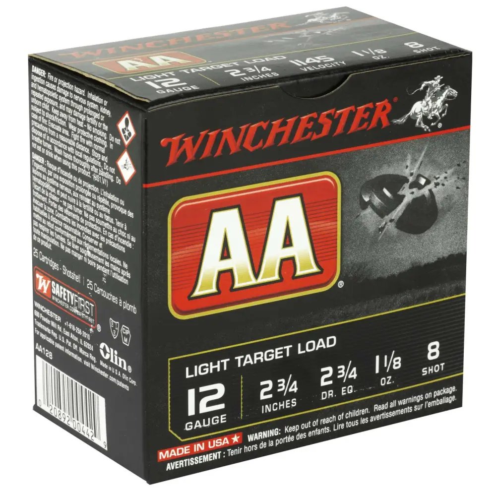 Winchester Ammo AA128 Light Target 12 Gauge 2.75" 1 1/8 oz 1145 fps 8 Shot 25 Bx/10 Cs - Winchester - LEAD