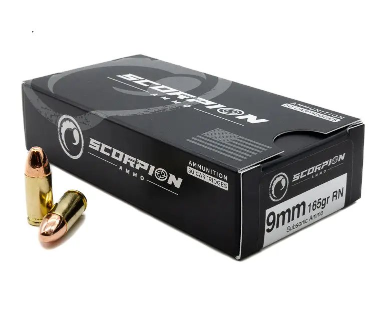 SCORPION AMO SUBSONIC 9MM 165GR TMC-RN 50RD BOX ( 20 BOXES PER CASE)