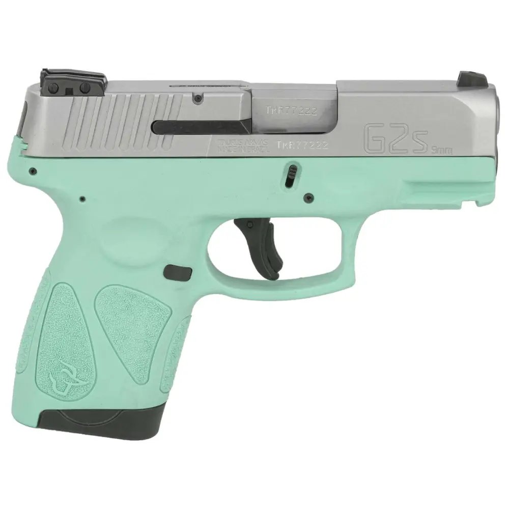 Taurus G2S Slim 9mm Luger Pistol: Cyan Polymer Frame, 3.2" Stainless Steel Barrel, 7-Round Capacity, Adjustable Sights, Integrated Picatinny Rail, 2 Mags Included