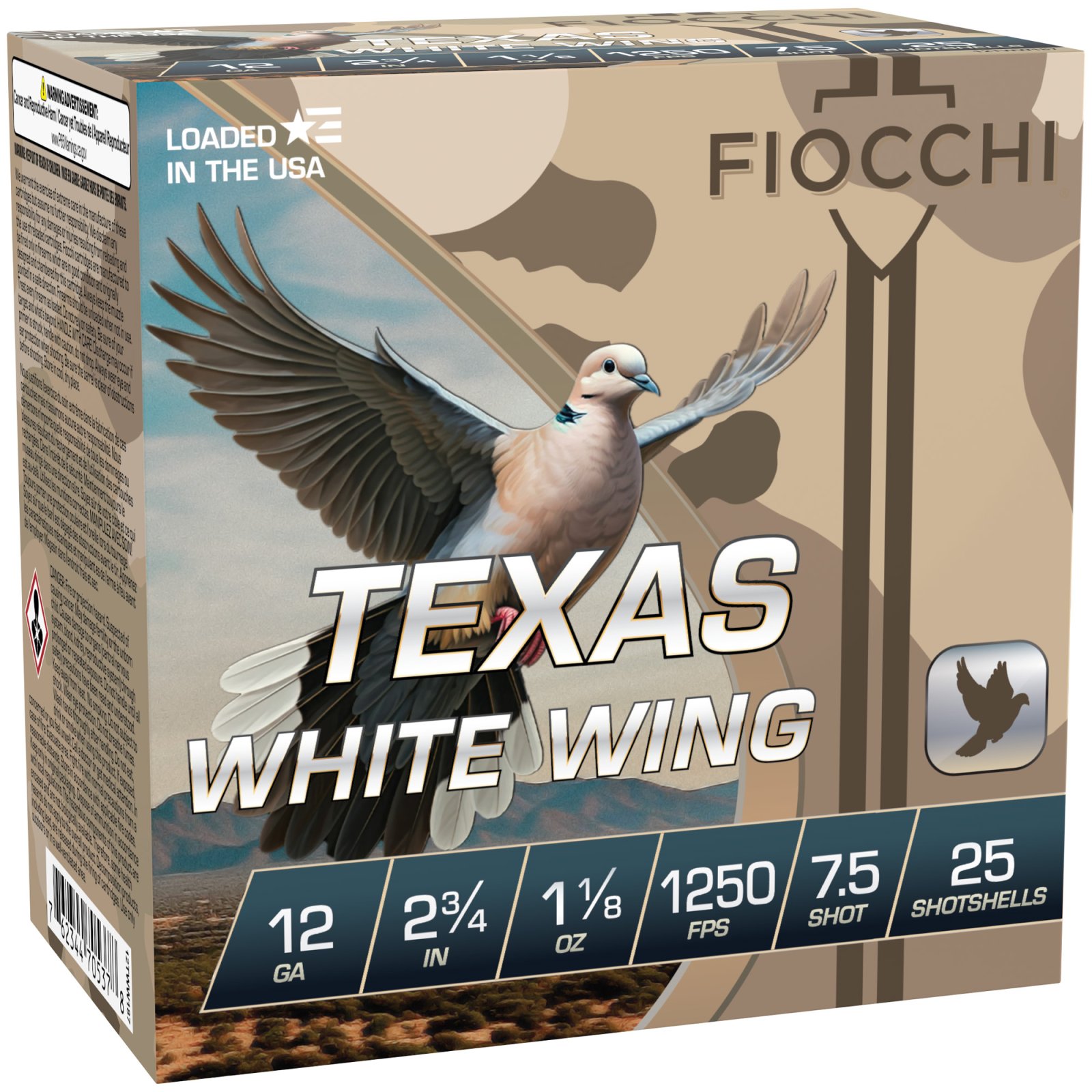 Buy Fiocchi Texas White Wing Shotshells 12ga 2-3/8 1-1/8oz 1250 fps  #7.5 100/ct online
