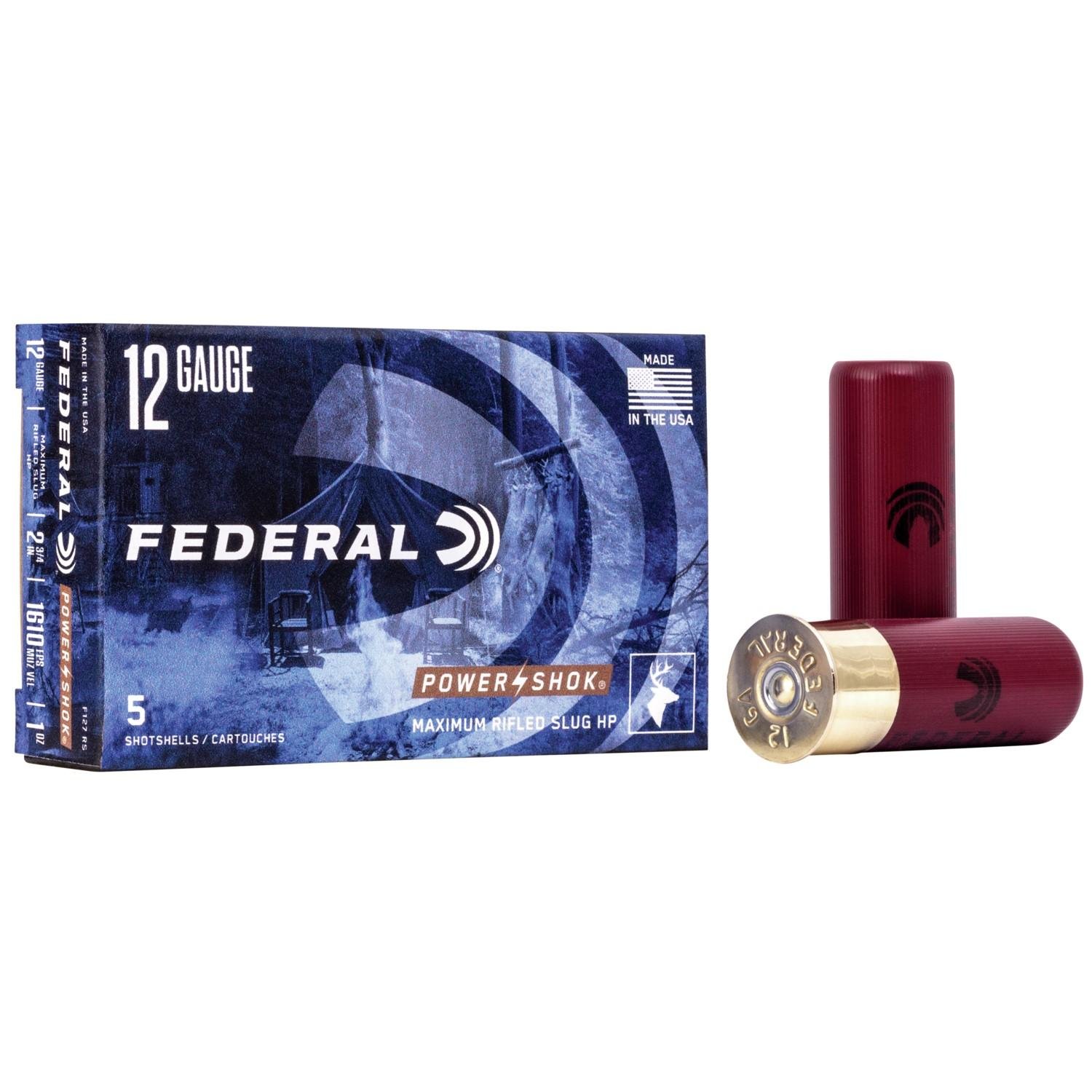 Federal F127RS Power-Shok Shotshell 12 Gauge 2.75" 1 oz Rifled Slug Shot 5 Per Box/ 50 Cs - Federal Premium Ammunition - RIFLED SLUG