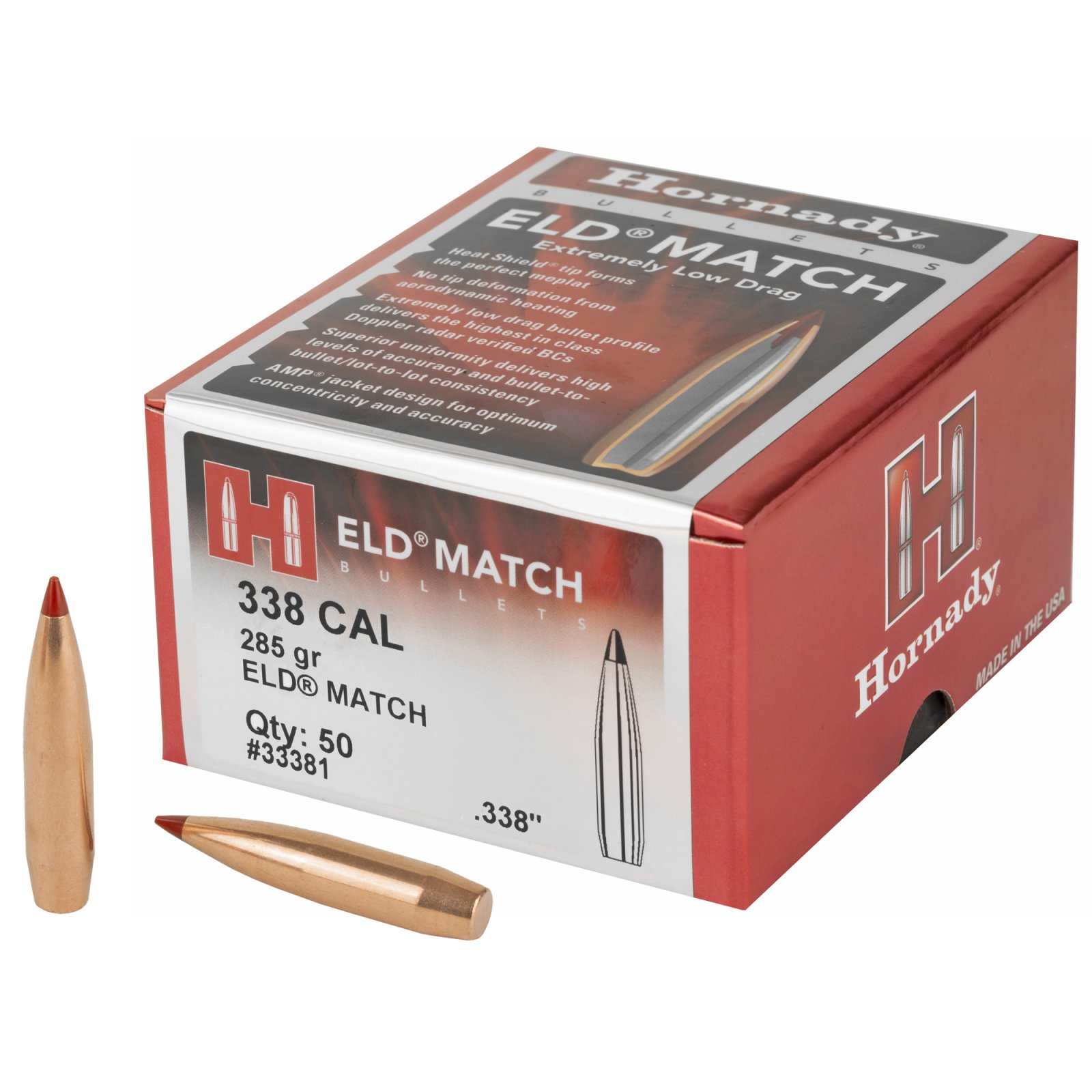 Hornady 33381 ELD Match .338 Cal 285gr Bullets 50/Box - Hornady Manufacturing Company - 338 Caliber