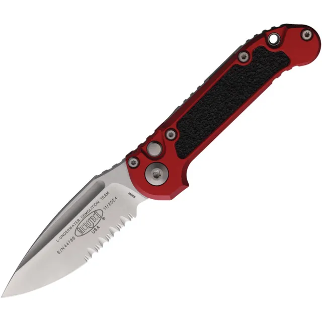 Microtech LUDT G3 3.5 In Red Aluminum Handle Stonewash Partial Serrated