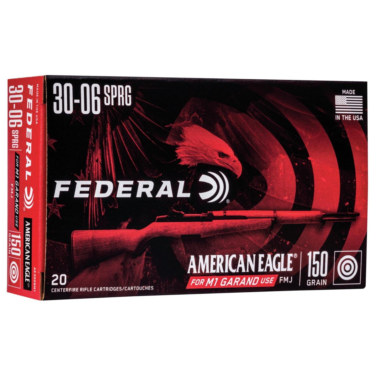Federal AE3006M1 American Eagle M1 Grand 30-06 Springfield 150 gr 2740 fps Full Metal Jacket (FMJ) 20 Bx/10 Cs
