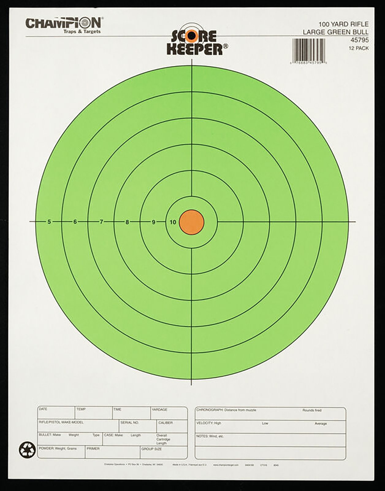 Buy Champion Targets 45795 Score Keeper Bullseye Paper Hanging 100 yds Rifle Large Fluorescent Green & Orange 12 PK online