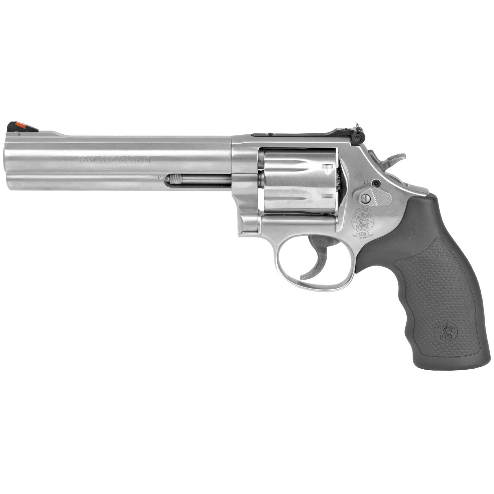 Smith & Wesson 164198 Model 686 Plus 357 Mag 38 S&W Spl +P Stainless Steel 6" Barrel 7rd Cylinder Satin L-Frame Red Ramp Front White Outline Rear Sights Internal Lock - Smith & Wesson - 357 Magnum | 38 Special