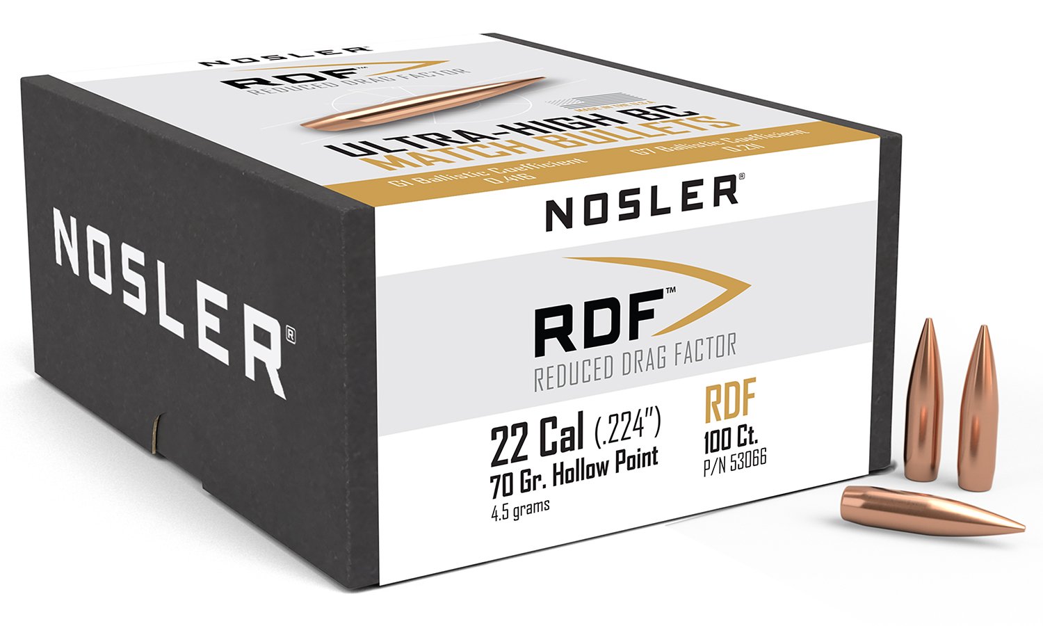Nosler 53066 RDF Competition 22 Cal .224 70 gr HPBT 100 Per Box - Nosler - 22 Caliber