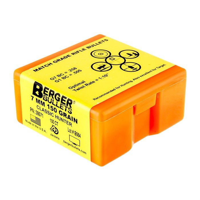 Berger 28571 7mm 150gr Hybrid Boat Tail Bullets 100/Box - Berger Bullets - 284 CALIBER