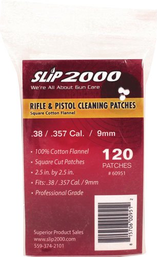 SLIP 2000 CLEANING PATCHES 2.5"SQ .38/357/40/9mm 120-PAC! - Slip 2000 - .357/.38/9MM CALIBERS