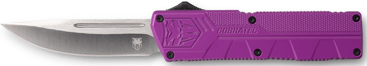CobraTec PURCTLWDNS 3.25" D2 Steel OTF Knife Purple Aluminum Handle - CobraTec Knives - DROP POINT