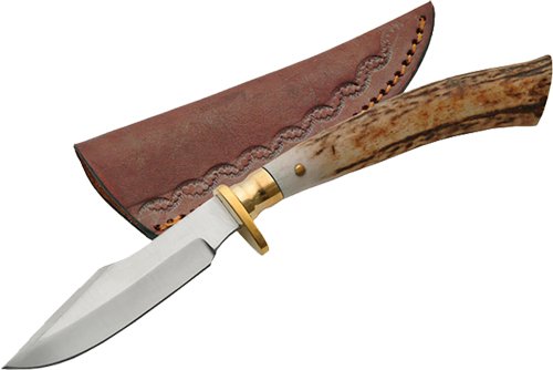 Buy SZCO Stag Tip Skinner Knife SS7017 3.5" Blade Stag Handle Leather Sheath online