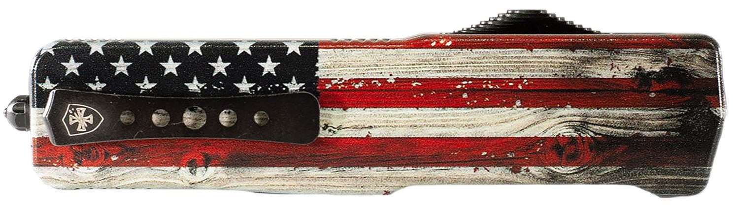 Buy Templar Knife MZWUS121 Premium Weighted Small 3" OTF Dagger Plain Black Oxide Stonewashed Powder Coated D2 Steel Blade, 4.50" Painted Wood Grain US Flag Aluminum Zinc Alloy Handle online