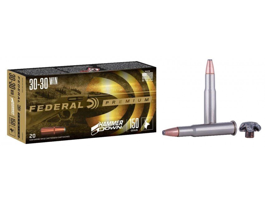 Federal Premium HammerDown 30-30 Win, 150gr Bonded Soft Point, Nickel-Plated Case, 20 Rounds
