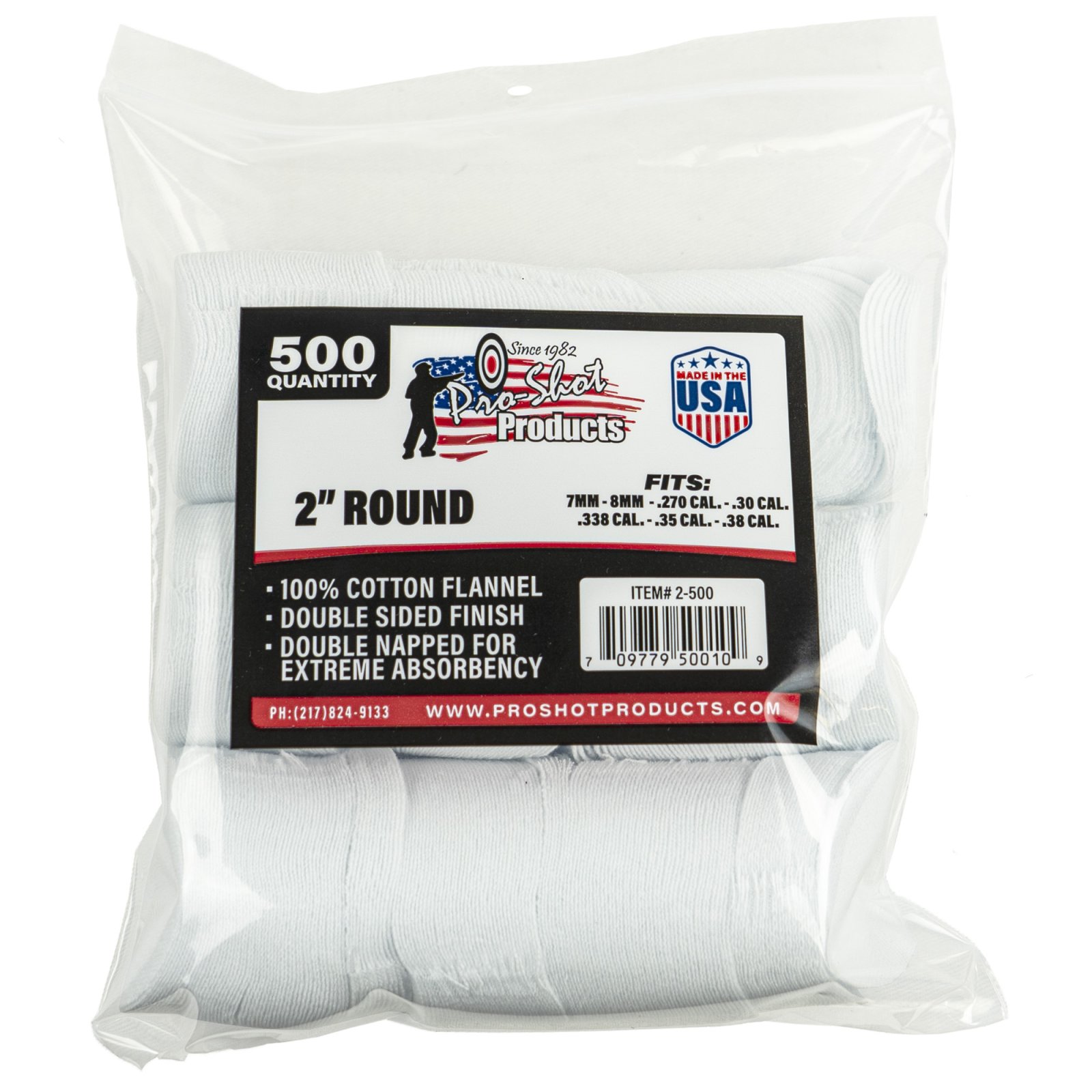 Buy Pro-Shot 2-500 Cotton Flannel Cleaning Patches .270-.38 Caliber 500 Count online
