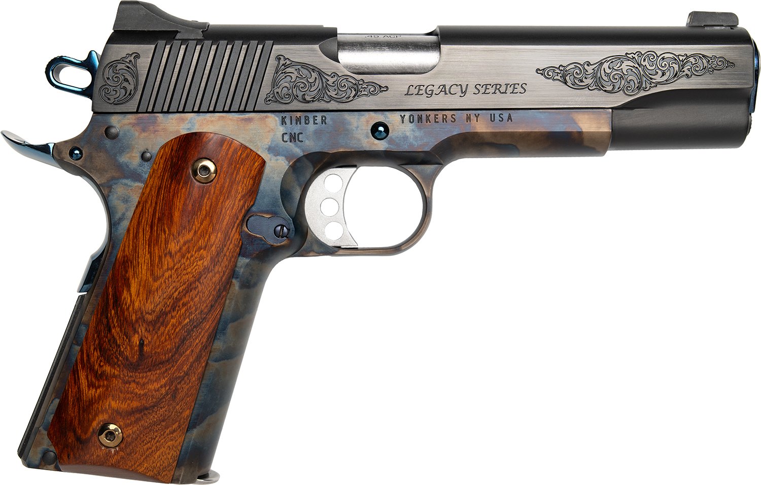 Cnc Firearms CNCLEGACY45 Kimber 1911 Legacy 45 ACP 7+1 5" Stainless Steel Barrel, Color Case Hardened Steel Engraved/Serrated Slide, Color Case Hardened Steel Frame, Walnut Grip - CNC - 45 ACP
