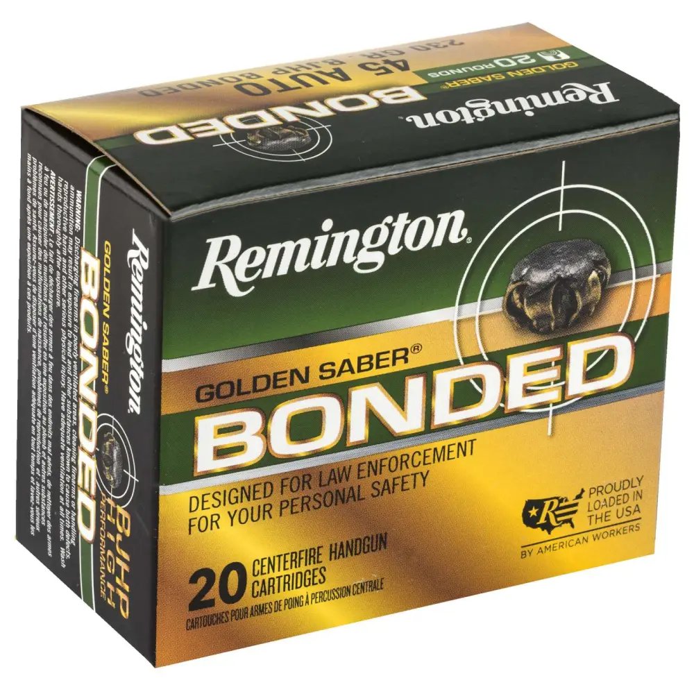 Remington Golden Saber 45 ACP 230 Grain BJHP Bonded 20 Rounds - Remington Arms Company, LLC - BONDED BRASS JACKETED HOLLOW POINT