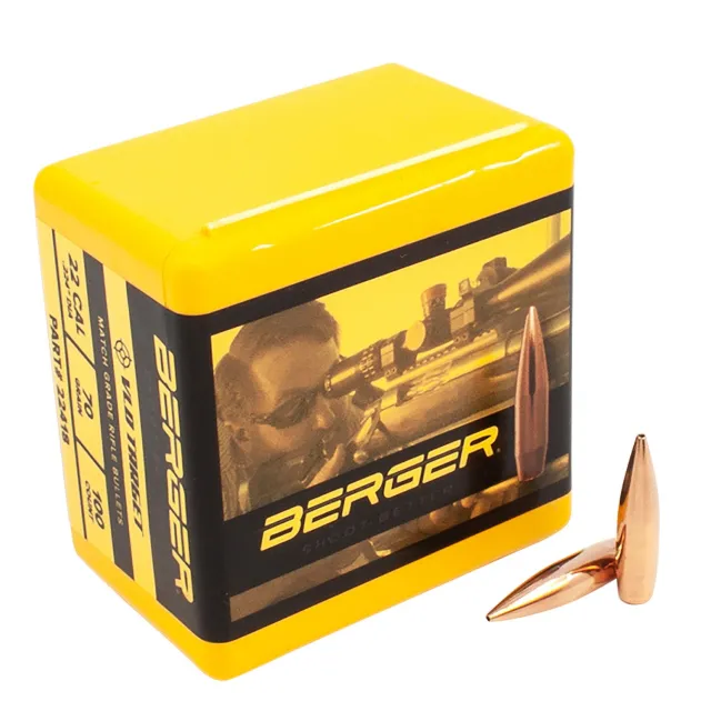 Berger 22418 VLD Target 22 Cal 70gr Bullets 100/Box - Berger Bullets - 22 Caliber