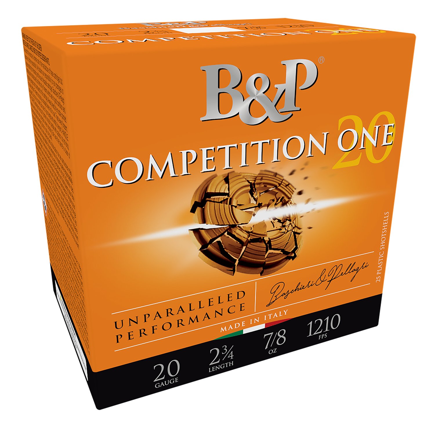 B&P Competition One Shotshells- 20 ga 2-3/4 In 7/8 oz. #8  1210 fps 25/ct - Baschieri & Pellagri - 20 Gauge