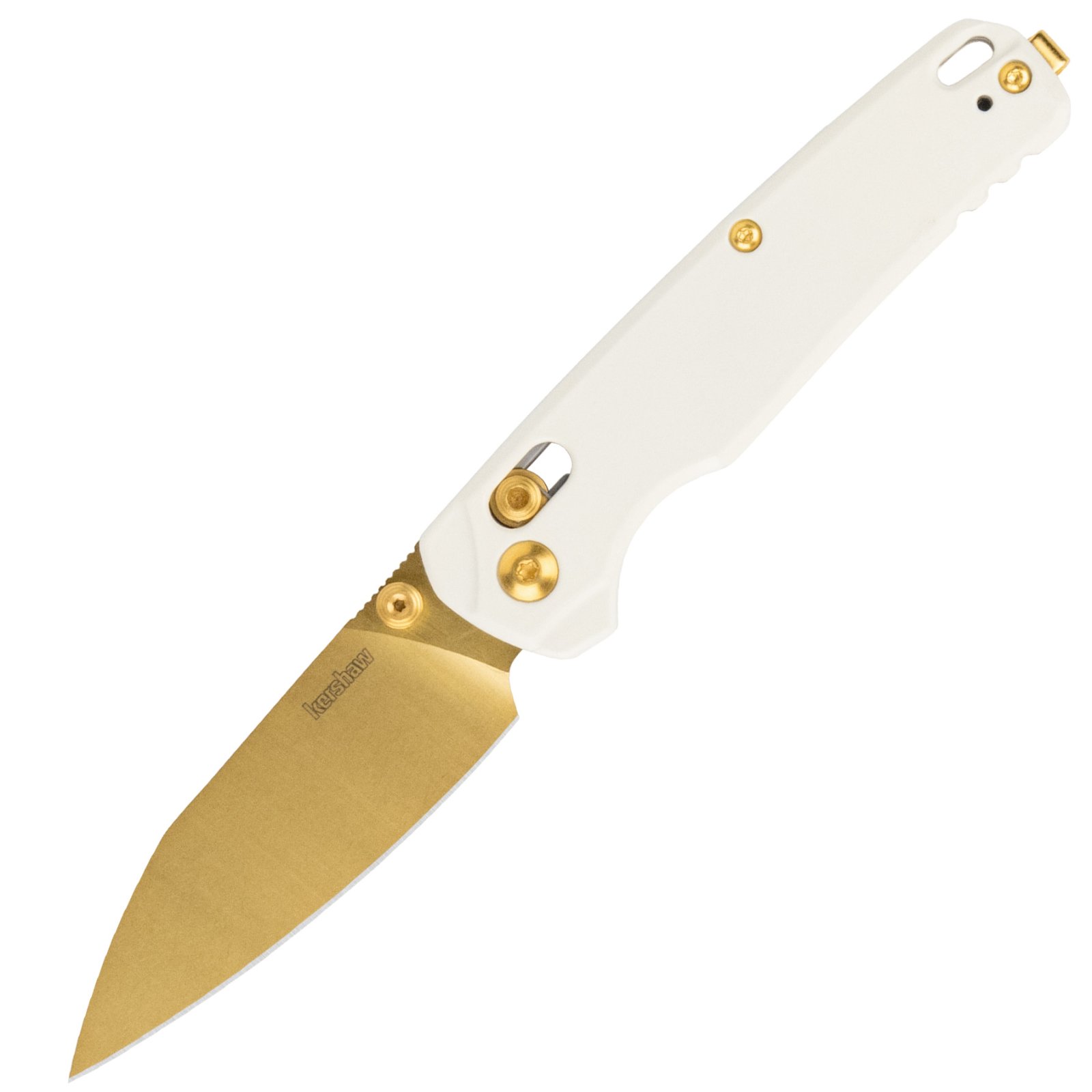 KERSHAW BEL AIR POPE WHITE HANDLE GOLD BLADE Magnacut MGE Exclusive