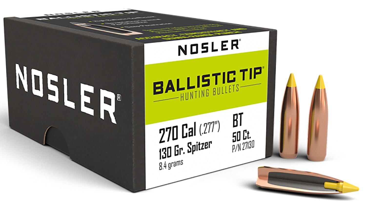 Nosler Ballistic Tip Hunting Bullets .270 cal .277" 130 gr SBT-BTIP 50-ct - Nosler - 270 Caliber