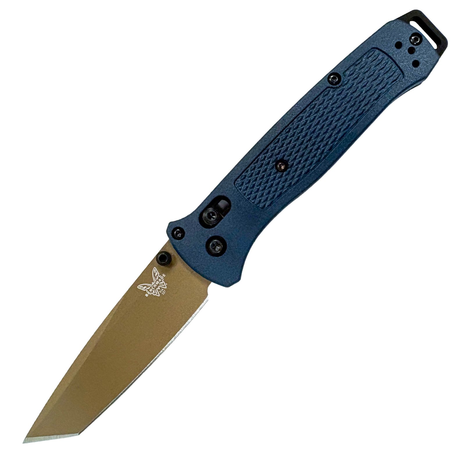 BENCHMADE LE BAILOUT 3.3" BLUE CPM-S30V Stainless Blade Steel in Flat Dark Earth Cerakote Crater Blue Grivory Handle with Black Hardware, 3.38" Blade Length