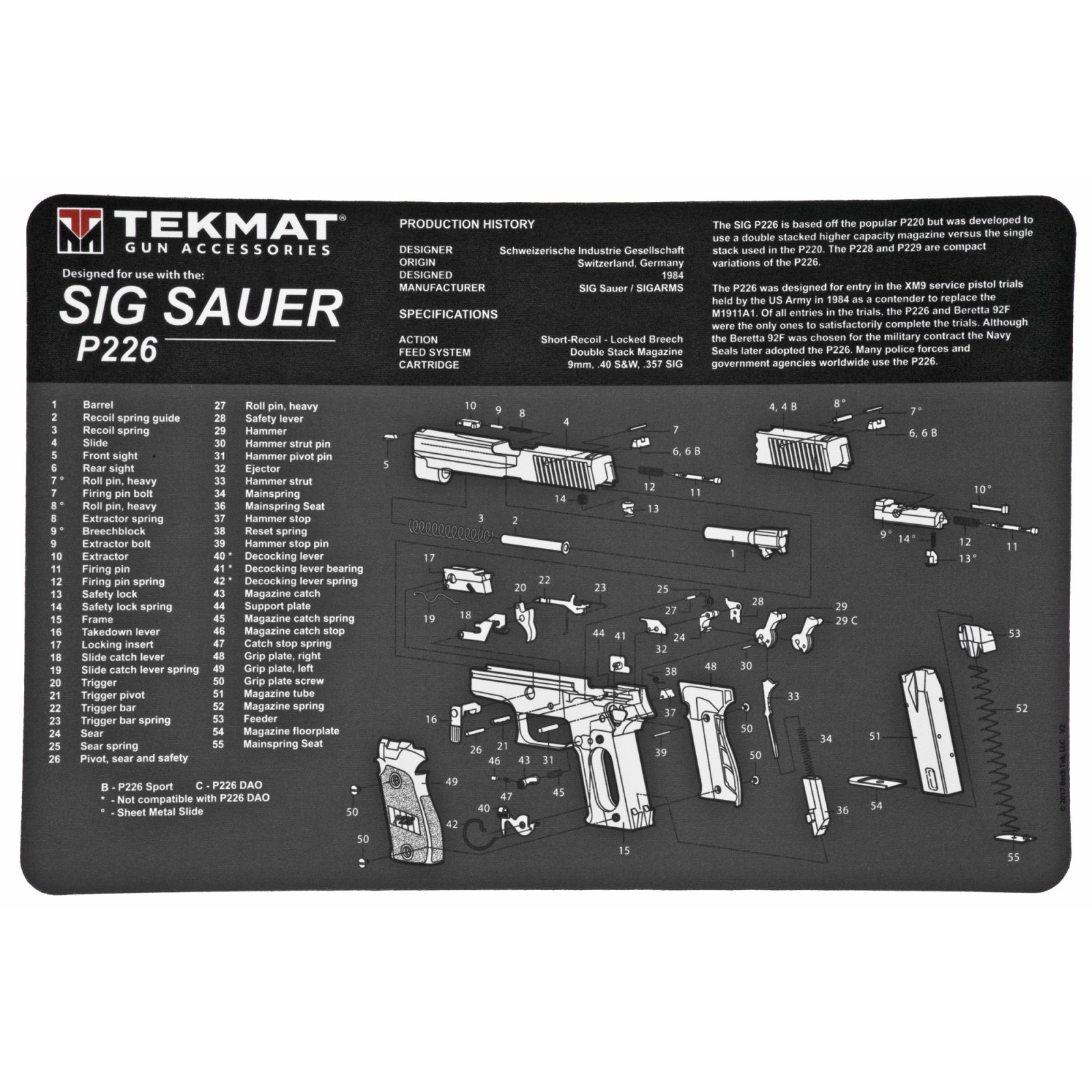 TekMat TEK-R17-SIGP226 Pistol Mat 11"x17" Black Microfiber