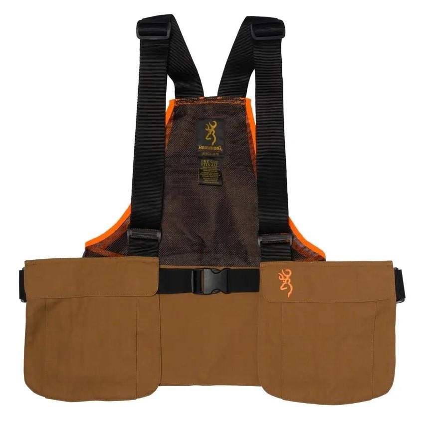 Browning Upland Strap Vest Tan/Blaze - Adjustable, Versatile, Large Pockets