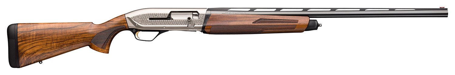 Browning Maxus II Ultimate 12 Gauge Autoloading Shotgun, 3" Chamber, 4+1 Capacity, 28" Gloss Blued Vent Rib Barrel, Matte Nickel Receiver, Grade III Gloss Walnut Stock, LPA Fiber Optic Sight, 3 Chokes - Browning - 12 Gauge 3"