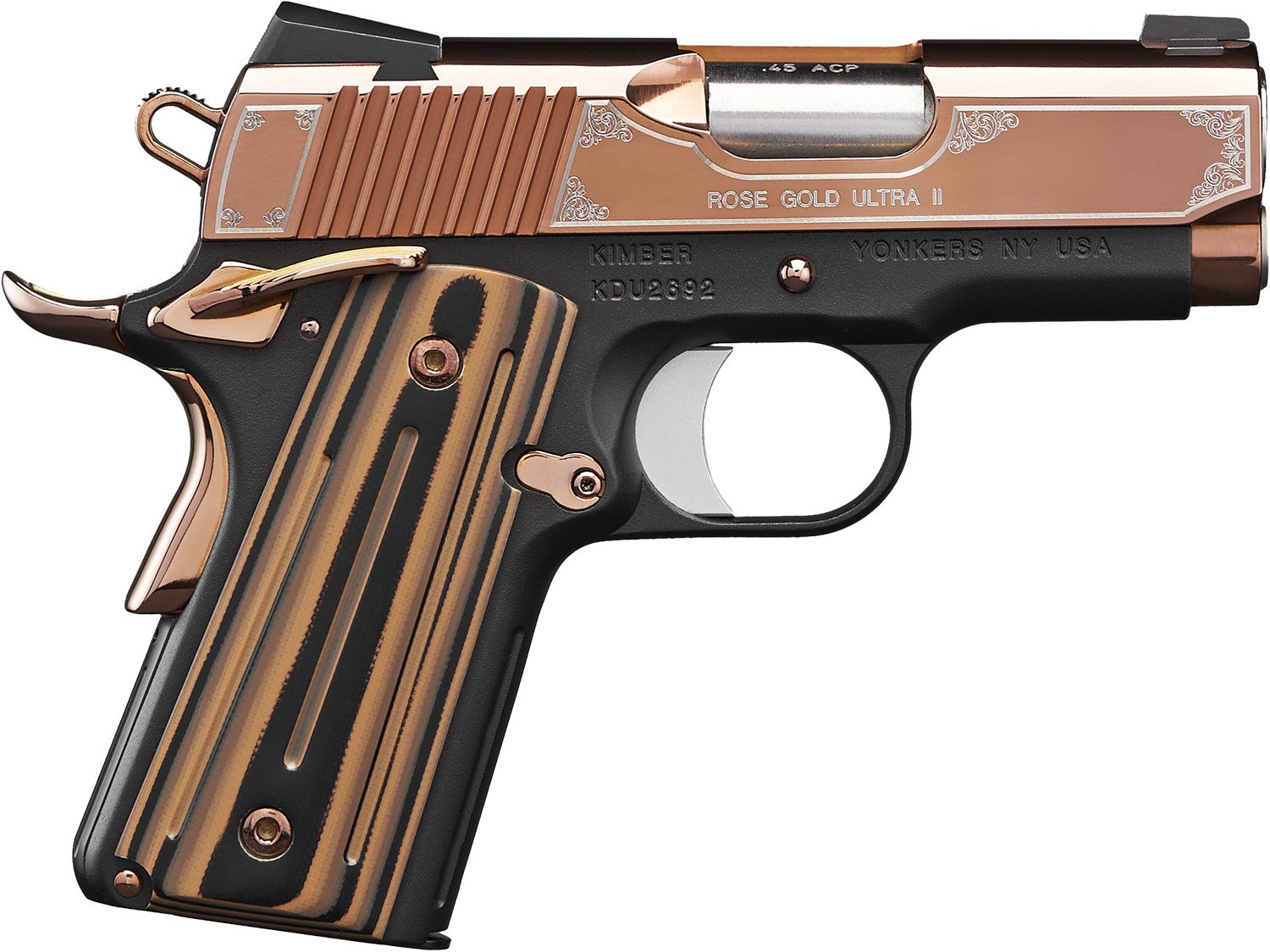 Kimber Ultra II Lightweight Handgun: .45 ACP, 3-Inch Barrel, Night Sights, G-10 Grips, Rose Gold PVD Finish - Kimber Manufacturing, Inc. - 45 ACP