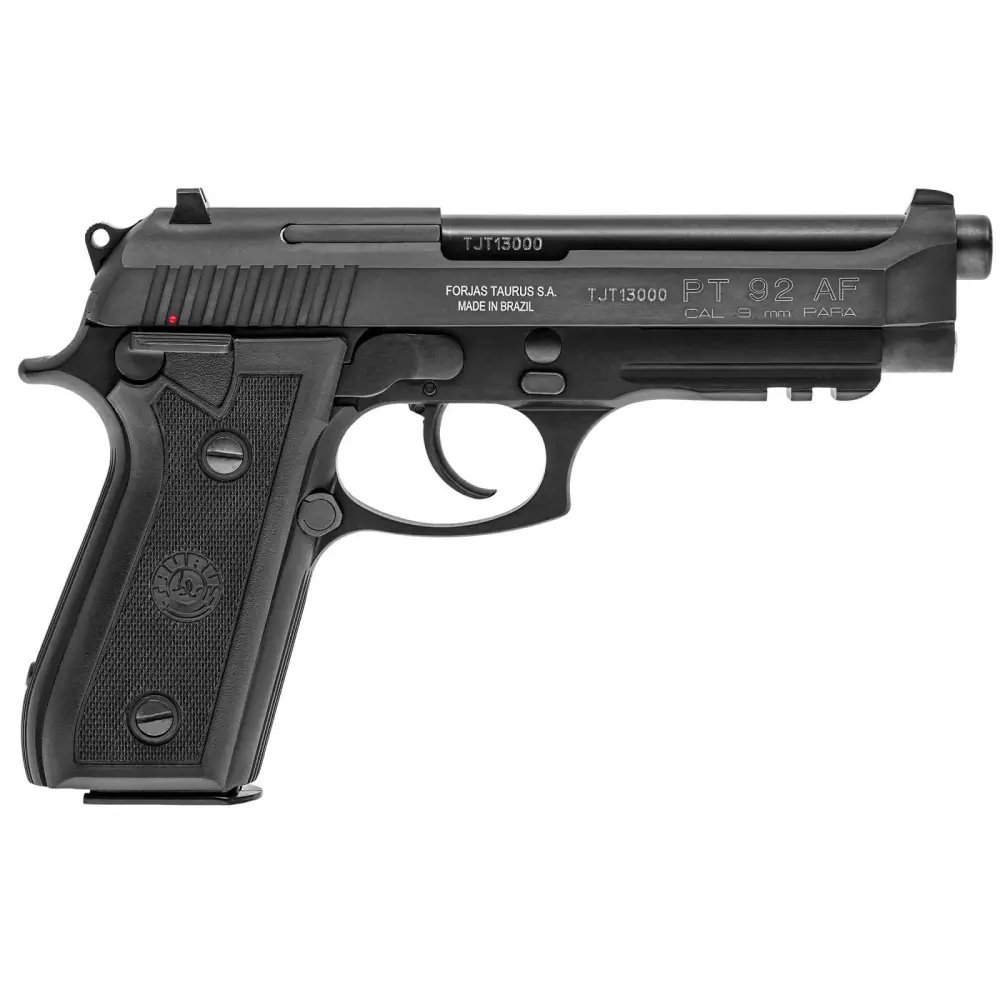 Taurus 92 9mm Black Pistol, 17+1 Capacity, 5-inch Barrel, Ambidextrous Safety, Checkered Rubber Grip