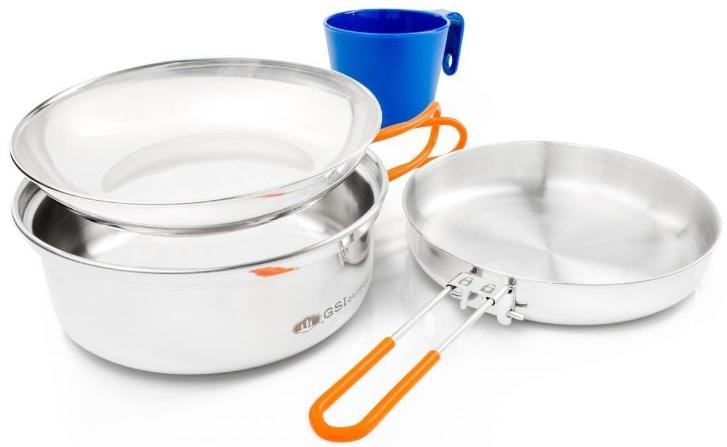 GSI Glacier Stainless Mess Kit 1-Person 6.3in Frypan 1L Pot 304 Stainless