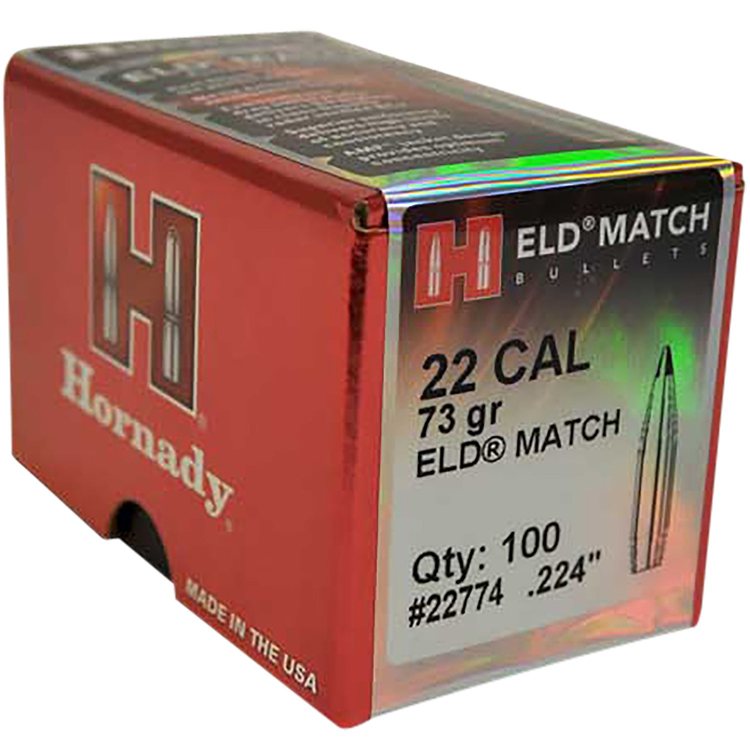 Hornady 22774 ELD Match 22 Cal .224 73 gr Boat Tail - 100 Count - Horn Hunter - 22 Caliber