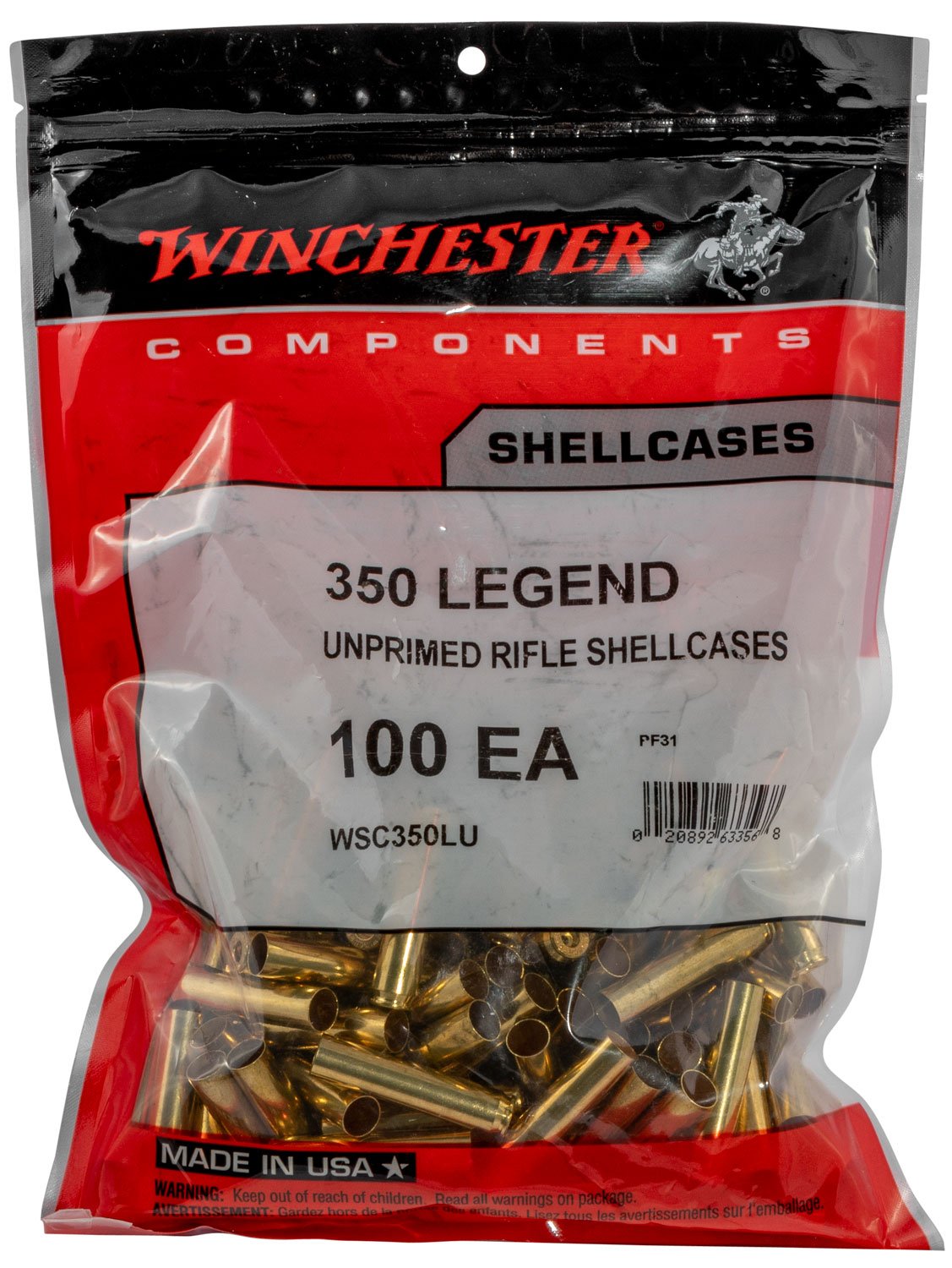 Winchester Ammo WSC350LU Unprimed Cases 350 Legend Rifle Brass 100 Bag - Winchester - BRASS
