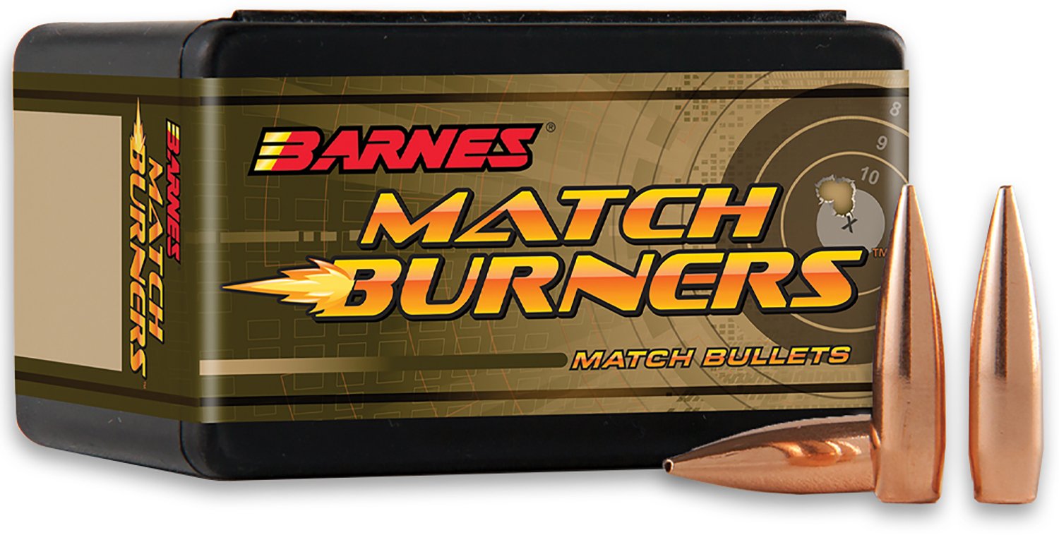 Barnes Match Burner 22 Cal 77GR .224 Boat Tail Bullets - 100ct Precision Ammo - Browning - .224