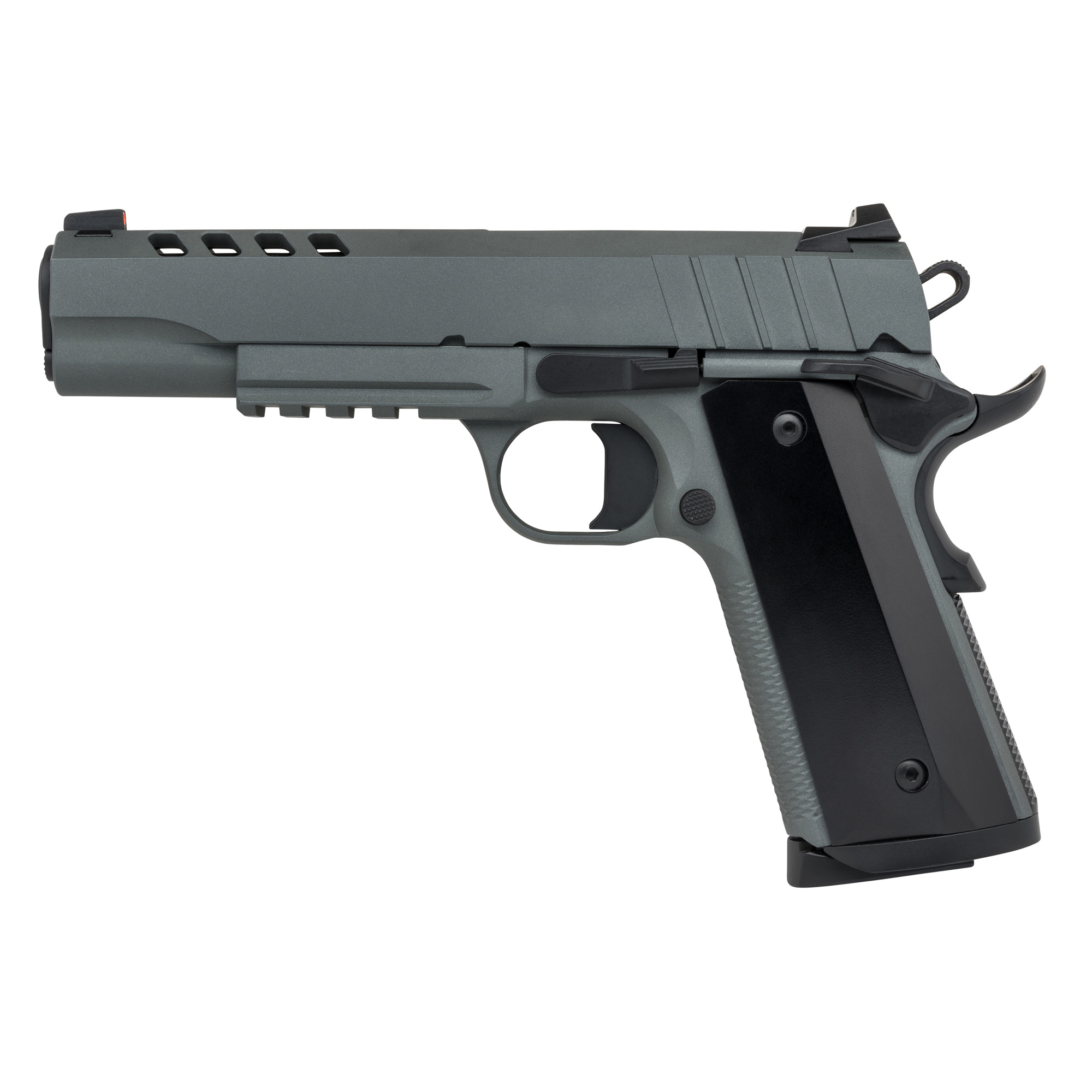 Tisas 10100538 1911 Night Stalker 9mm Platinum Grey Cerakote Pistol: Full-Size, Picatinny Rail, Skeletonized Hammer, SF Trigger, Ambidextrous Safety