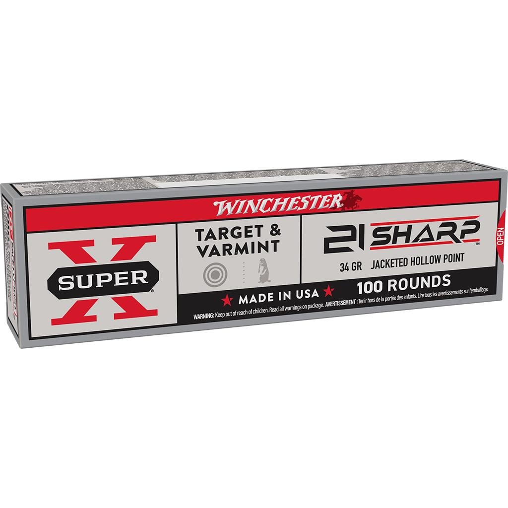Winchester X21JHP Super X 21Sharp 34gr JHP Ammo 100/Box - Winchester - JACKETED HOLLOW POINT