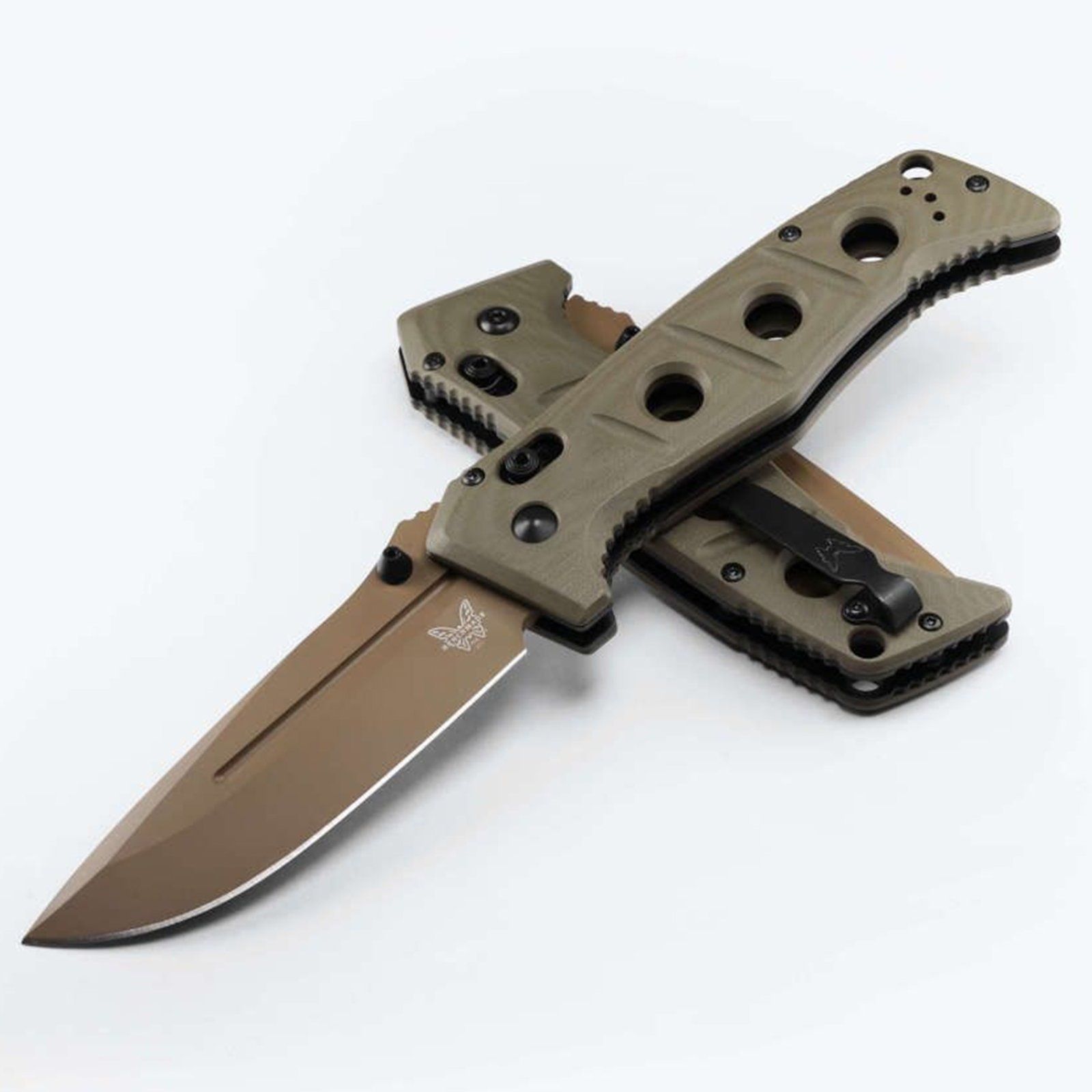 Benchmade Adamas FDE/PL 3.82" OD Green Scales, Axis Lock