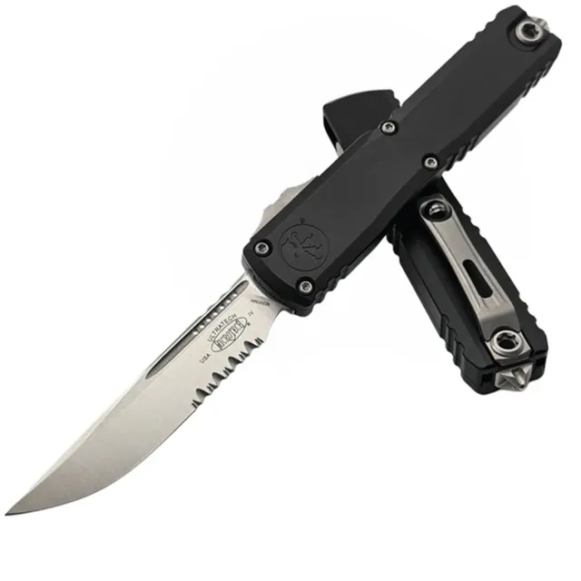 Microtech Ultratech G4 3.55 In S/E Part Serrated Stonewash Black
