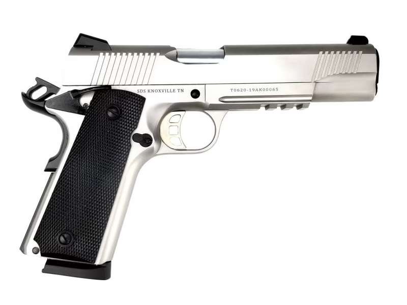 Tisas 1911DSS45R 1911 A1 Duty 45 ACP Caliber with 5" Barrel, 8+1 Capacity, Overall Stainless Steel Finish, Picatinny Rail/Beavertail Frame, Serrated Slide & Black Polymer Grip