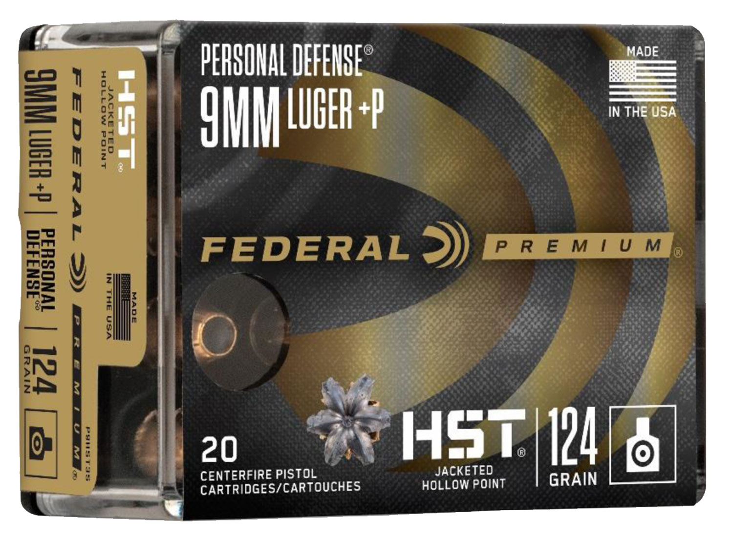 Federal P9HST3S 9mm Luger +P 124 Grain HST JHP 20 Rounds Box - Federal Premium Ammunition - 9 mm Luger