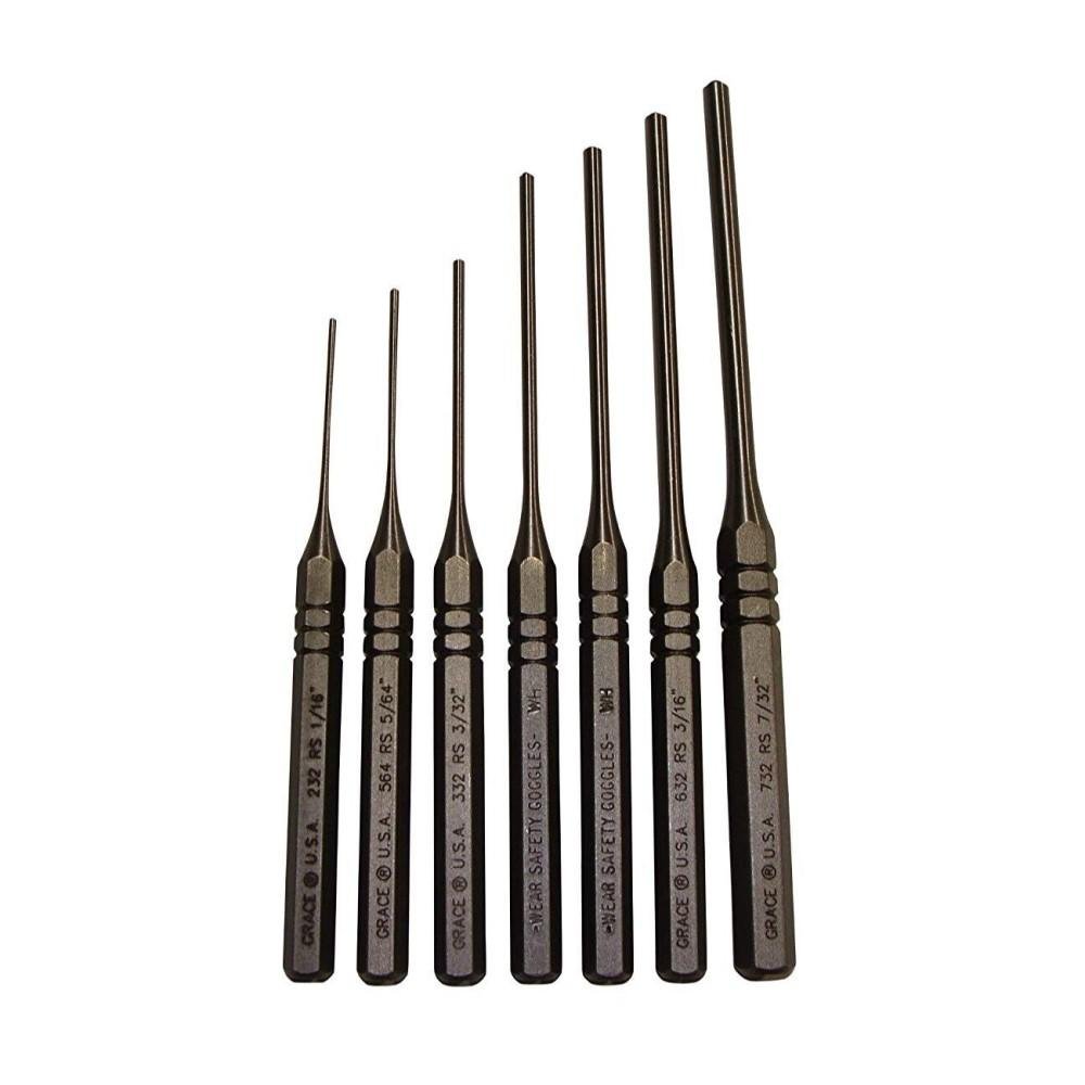 Grace USA RS-7 Roll Pin Punch Set, Steel, 7-Piece