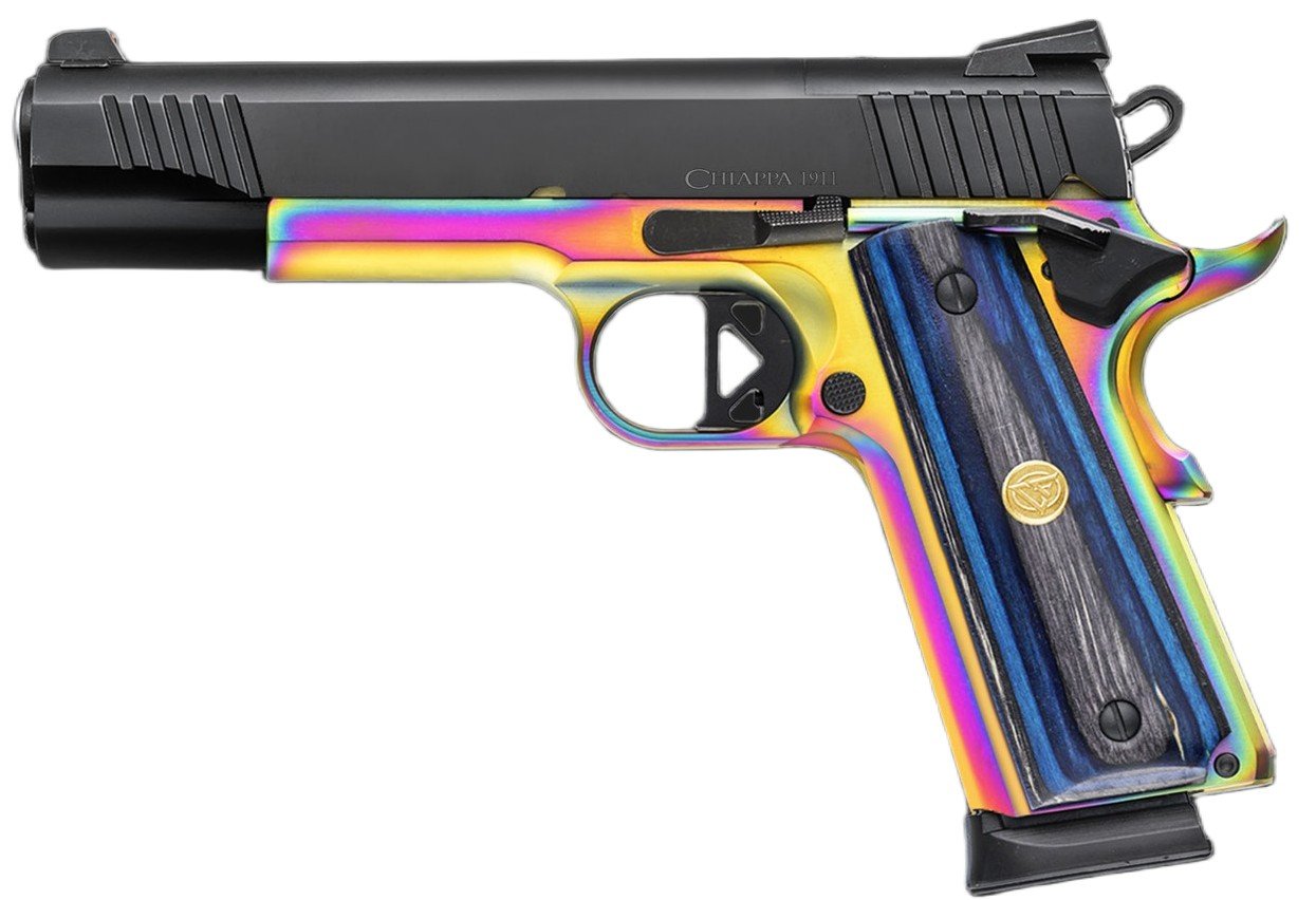 Chiappa 1911 SUPERIOR GRADE PISTOL 45 AUTO 5IN BARREL 8RD BLACK MIX COMBAT HAMMER/TRIGGER FIBER OPTIC SIGHTS WITH RMR & RMSC ADAPTERS LAMINATE BLUE GRIPS 2-8 MAG 440.237 - Chiappa Firearms - .45 ACP