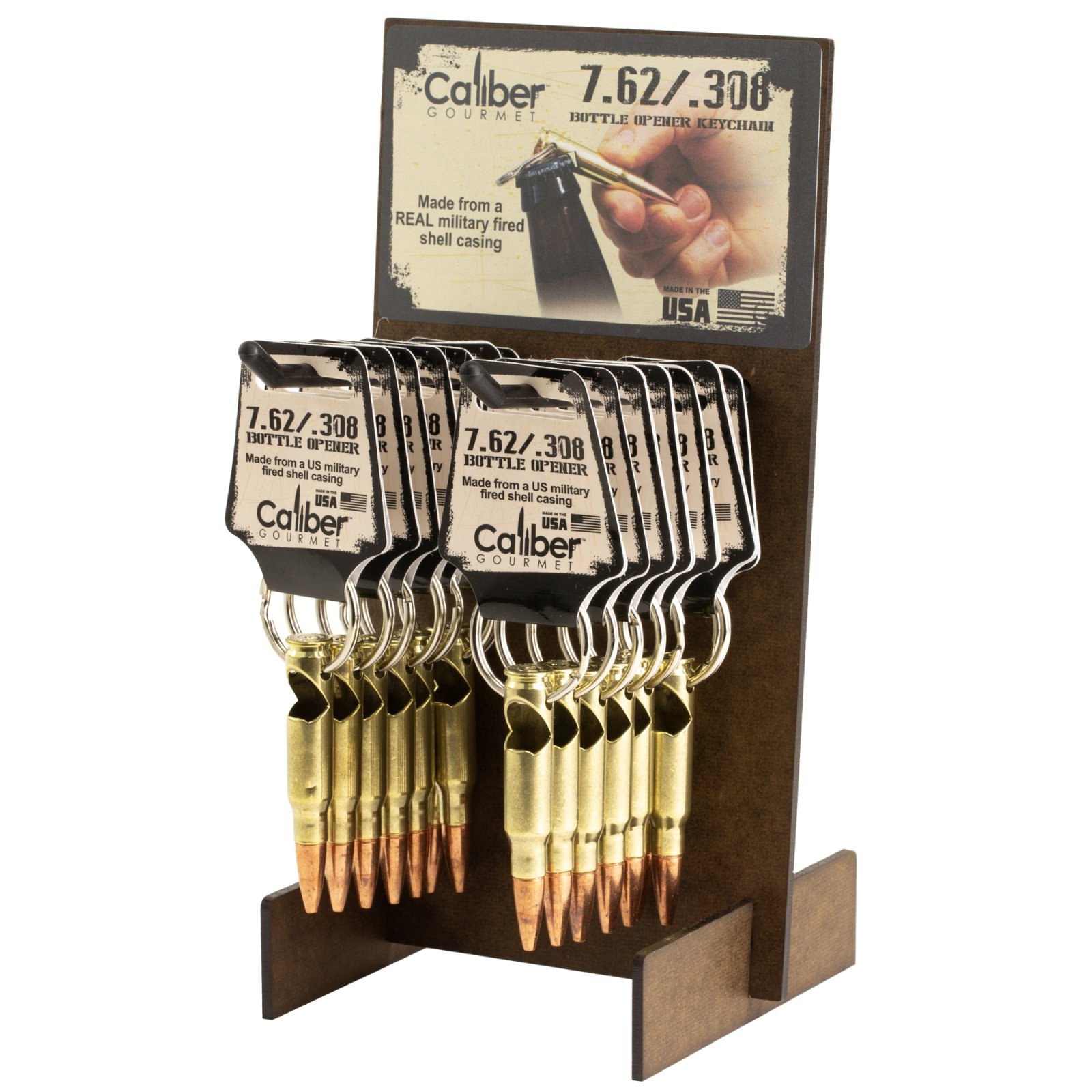 Caliber Gourmet CCOCBG-1017 308 Bottle Opener Keychain Display, Gold